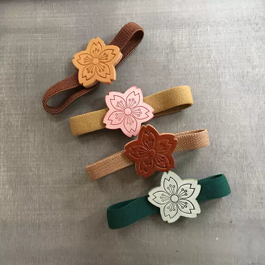 Handmade Cherry Blossom Leather Planner Band & Floral Charm | Elastic Journal Strap for Planner