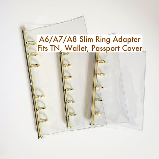 A6/A7/A8 Slim Ring Adapter for Planner, Passport Holder TN, 11mm 13mm Gold/Silver Binder Insert