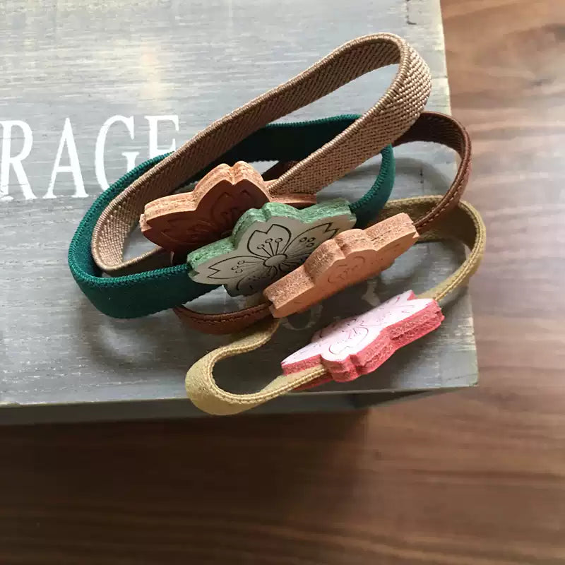 Handmade Cherry Blossom Leather Planner Band & Floral Charm | Elastic Journal Strap for Planner