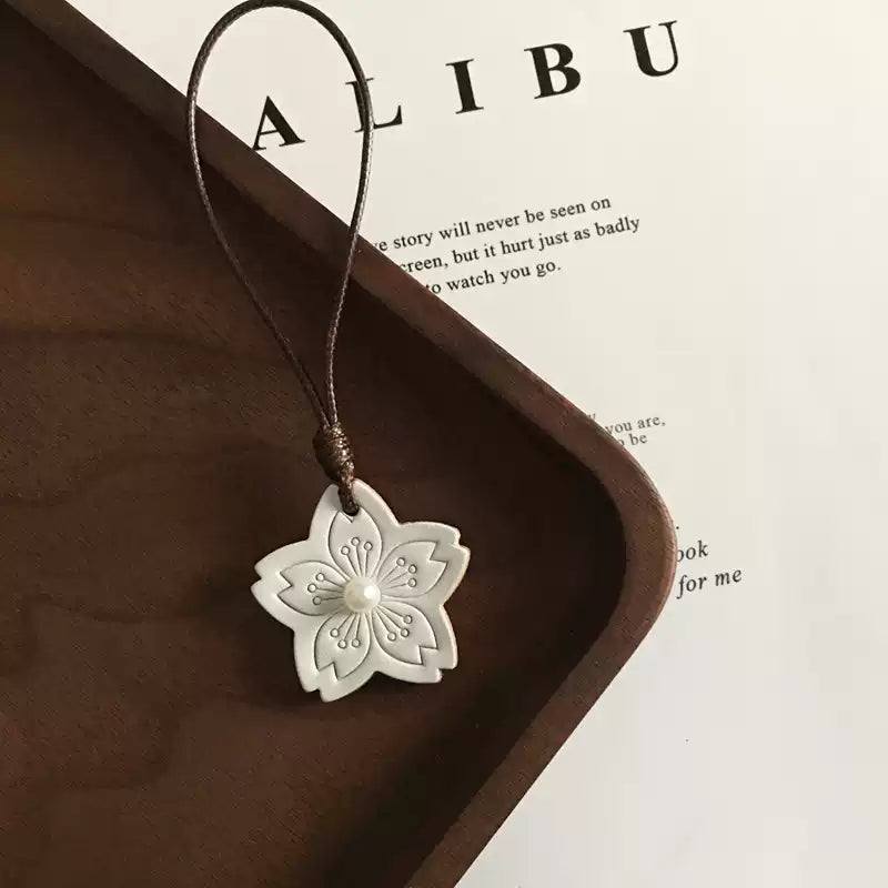 Handmade Sakura Leather Charm with Pearl | Genuine Leather Cherry Blossom Planner Charm | Floral Journal Decor | Bag Charm Gift
