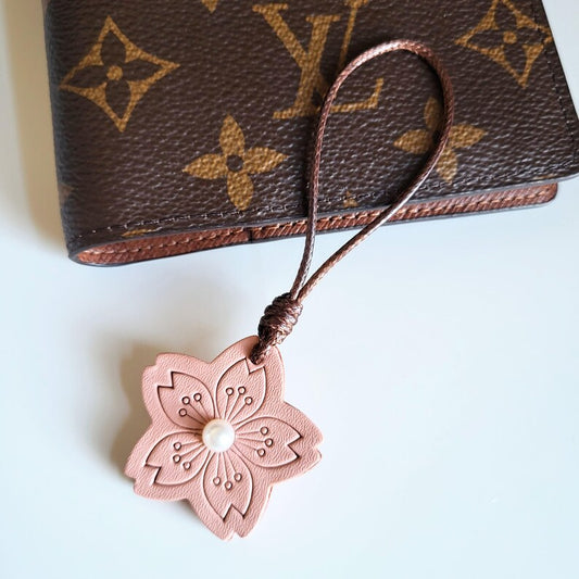 Handmade Sakura Leather Charm with Pearl | Genuine Leather Cherry Blossom Planner Charm | Floral Journal Decor | Bag Charm Gift